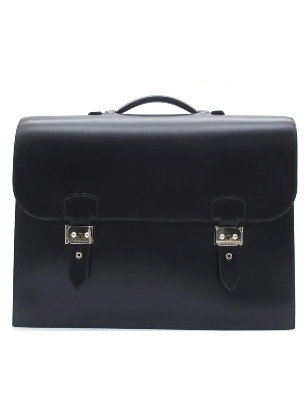 Hermes Sac a Depeches 41 Black Silver Box Calf Briefcase Business